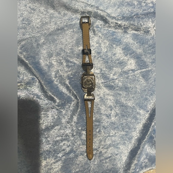 Geneva Quartz Women’s Wrist Watch Brown  Leather Band Square Face Chrome Plate - Picture 4 of 7